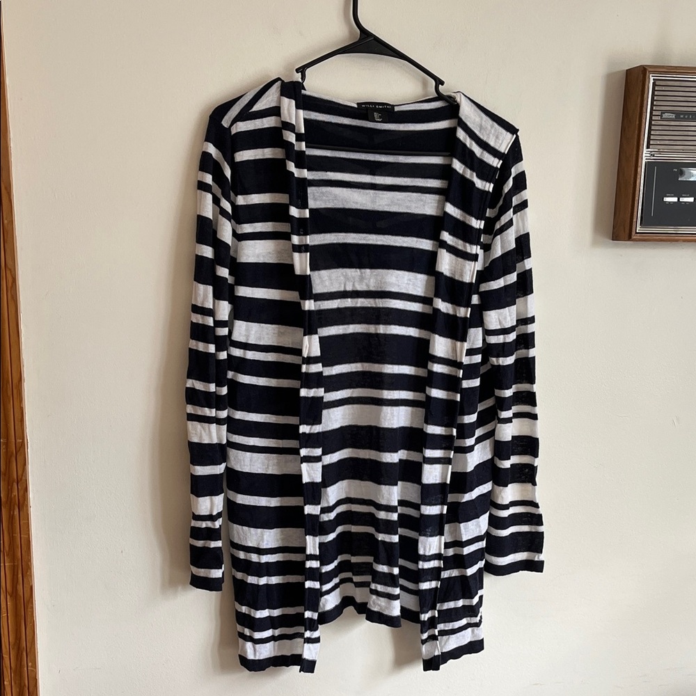 Willi Smith black and White Striped hooded Cardigan